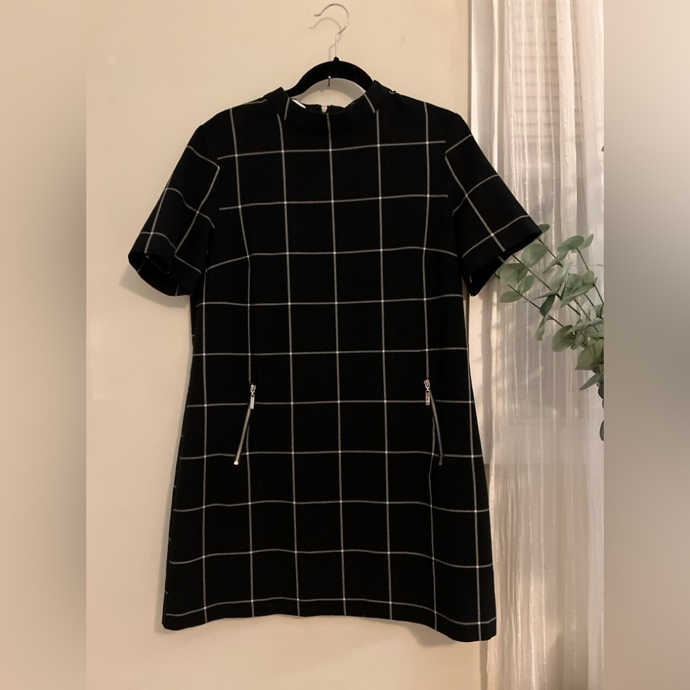 Preppy Clueless / Old Money APRICOT Black and White Grid Mini Dress